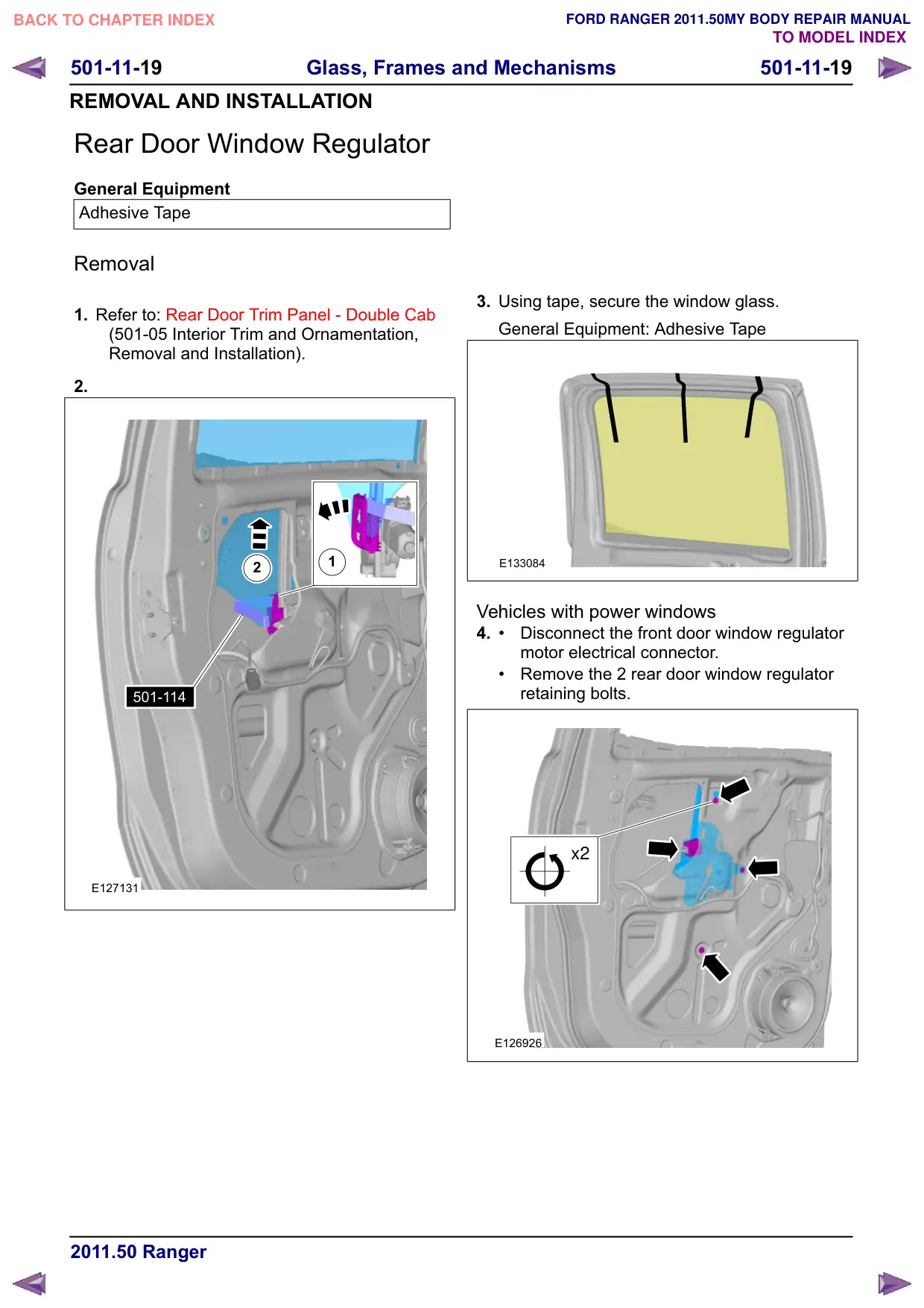 Página 118 do Manual de Carroceria: Máquina de vidro da porta traseira