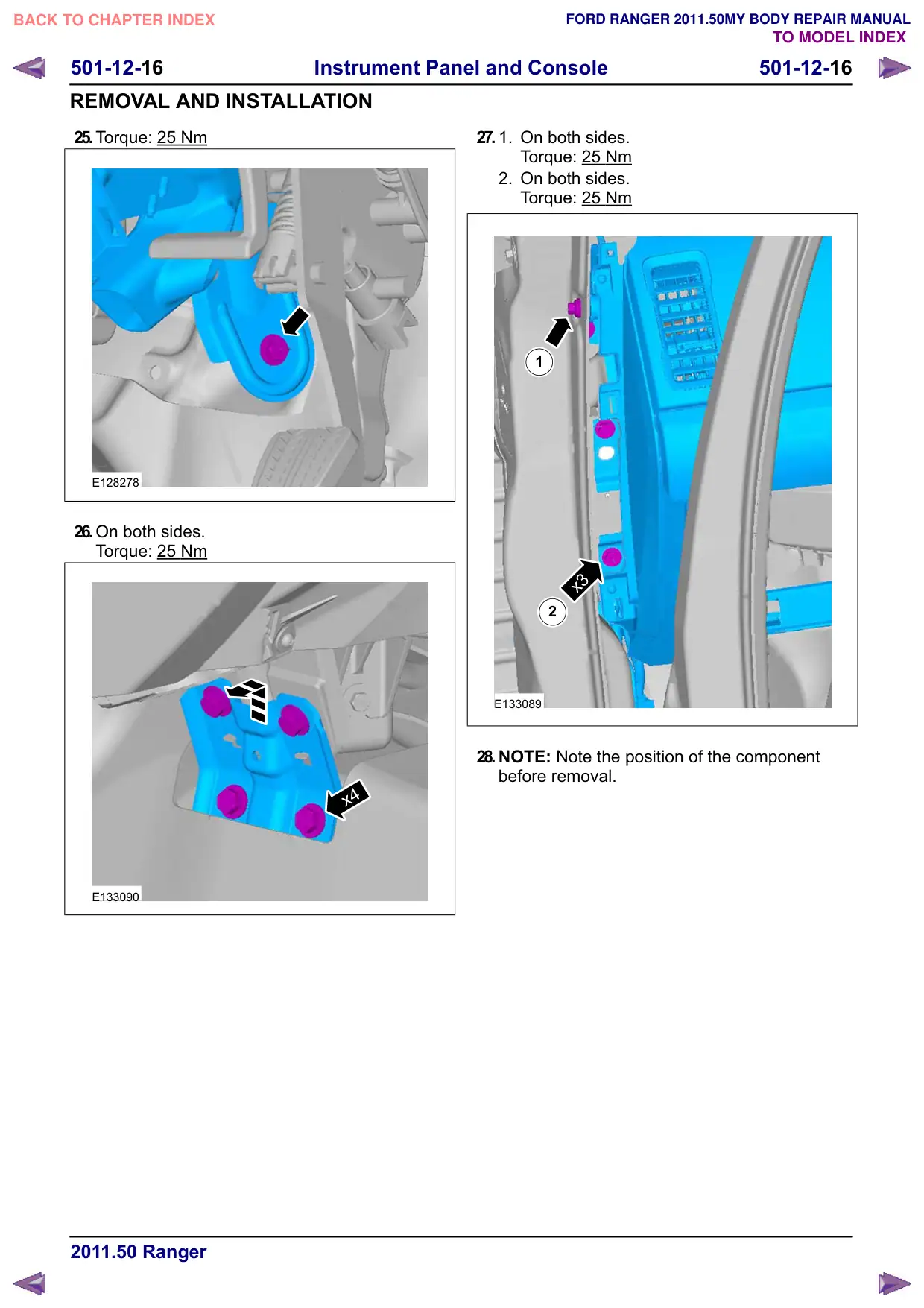 Página 140 do Manual de Carroceria: Painel – RHD 4WD/RHD RWD
