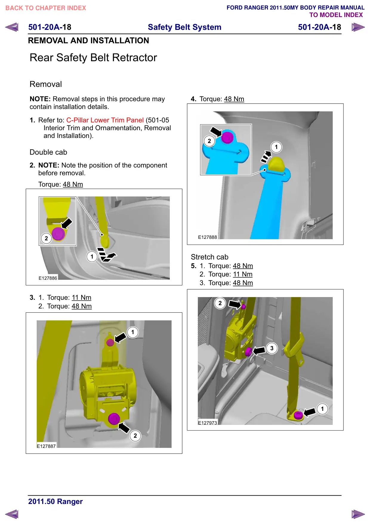 Página 213 do Manual de Carroceria: Retrator do cinto de segurança traseiro