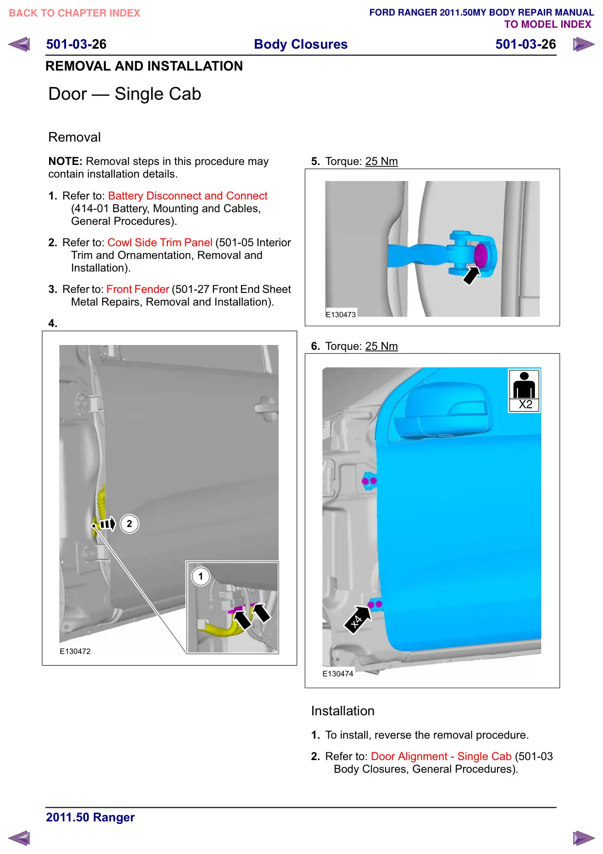 Página 35 do Manual de Carroceria: Porta – Cabine simples
