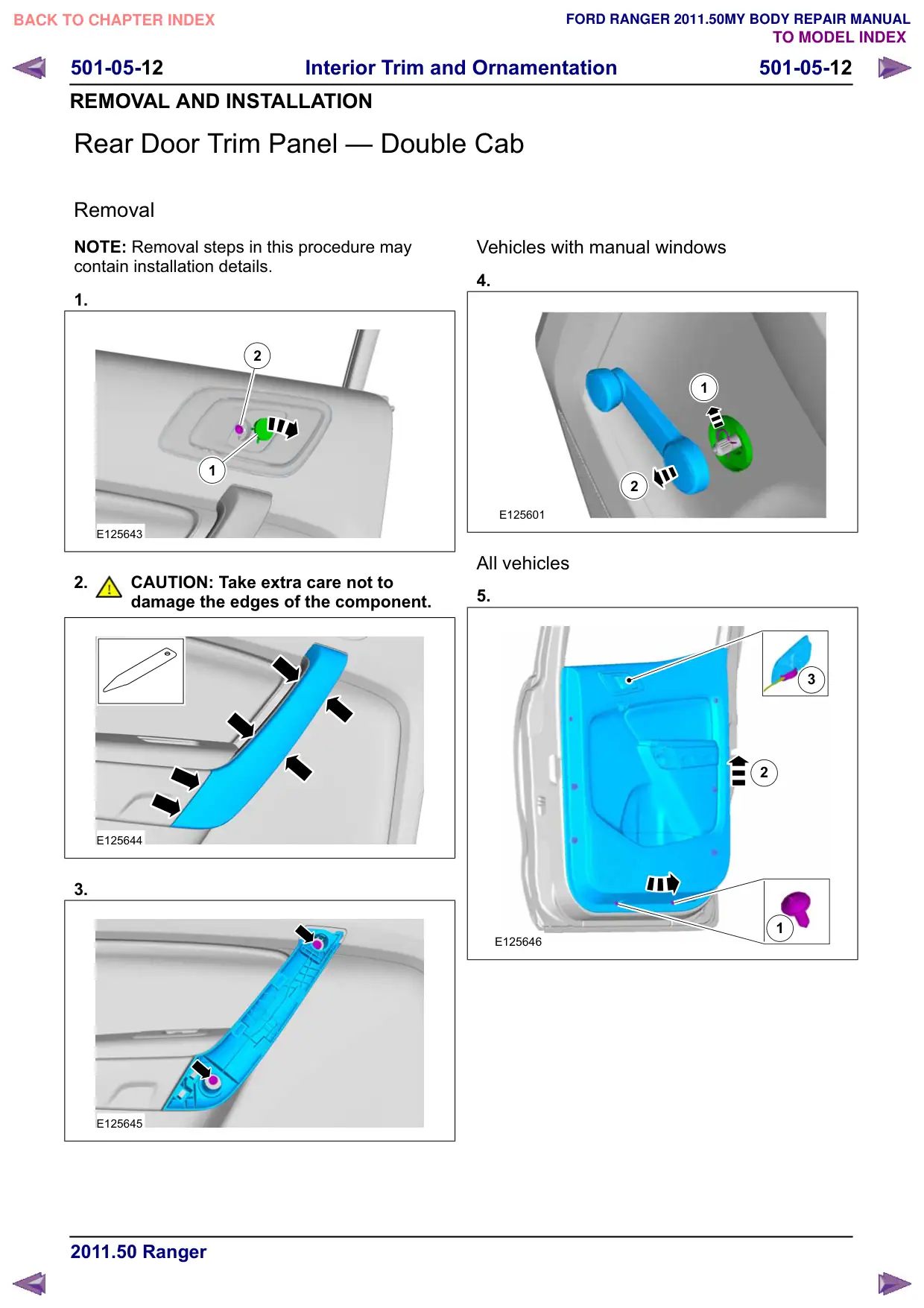 Página 51 do Manual de Carroceria: Painel de acabamento da porta traseira – Cabine dupla