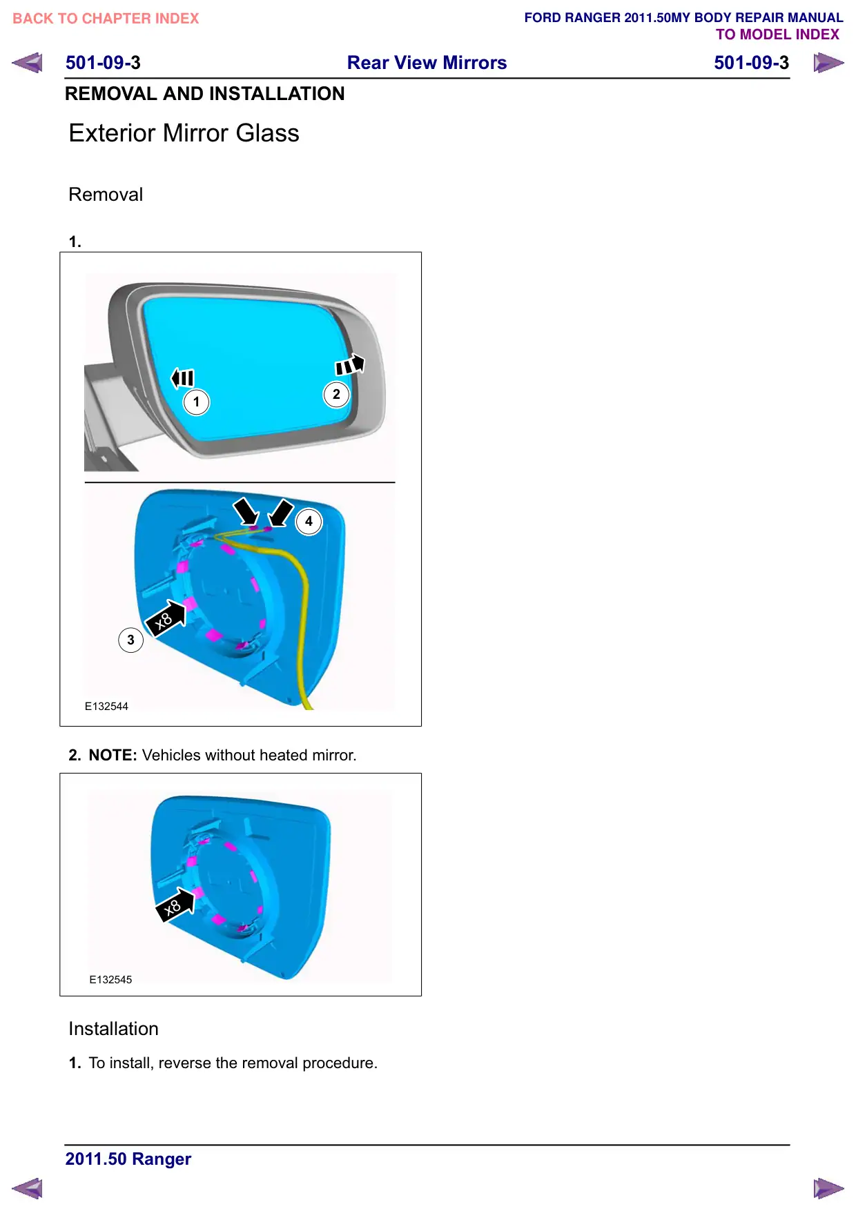 Página 66 do Manual de Carroceria: Vidro do retrovisor externo