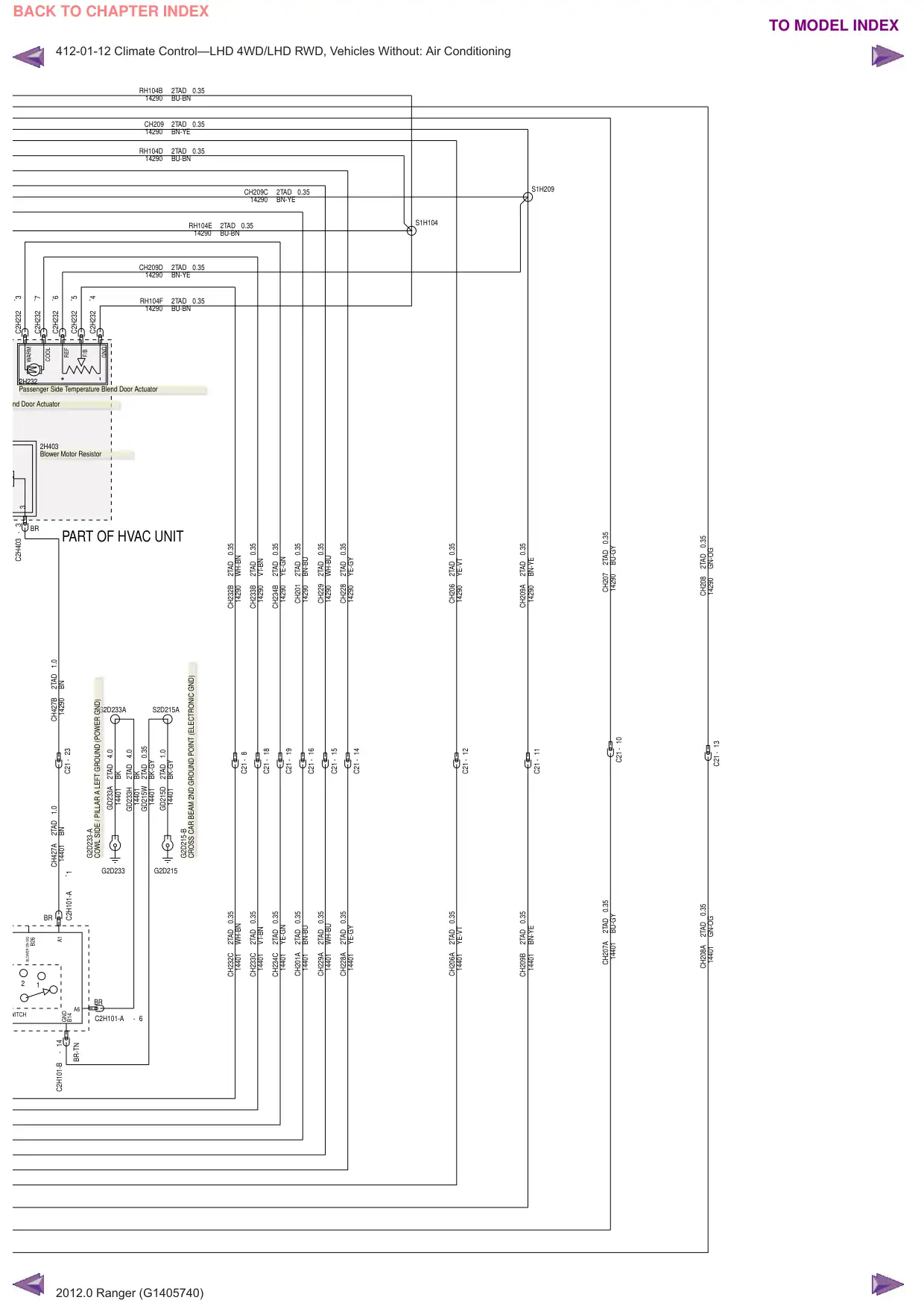 Página 158 do Diagramas Elétricos: Climatização—LHD 4WD/LHD RWD, Veículos sem: ar-condicionado