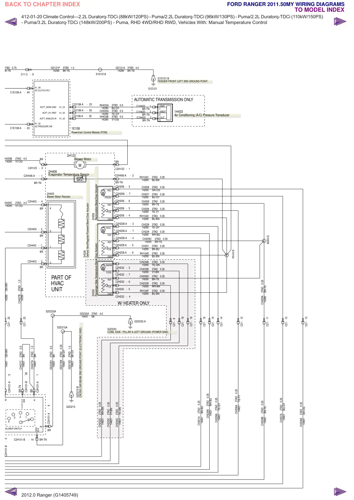 Página 166 do Diagramas Elétricos: Climatização—2.2L Duratorq-TDCi (88kW/120PS) - Puma/2.2L Duratorq-TDCi (96kW/130PS) - Puma/2.2L Duratorq-TDCi (110kW/150PS)