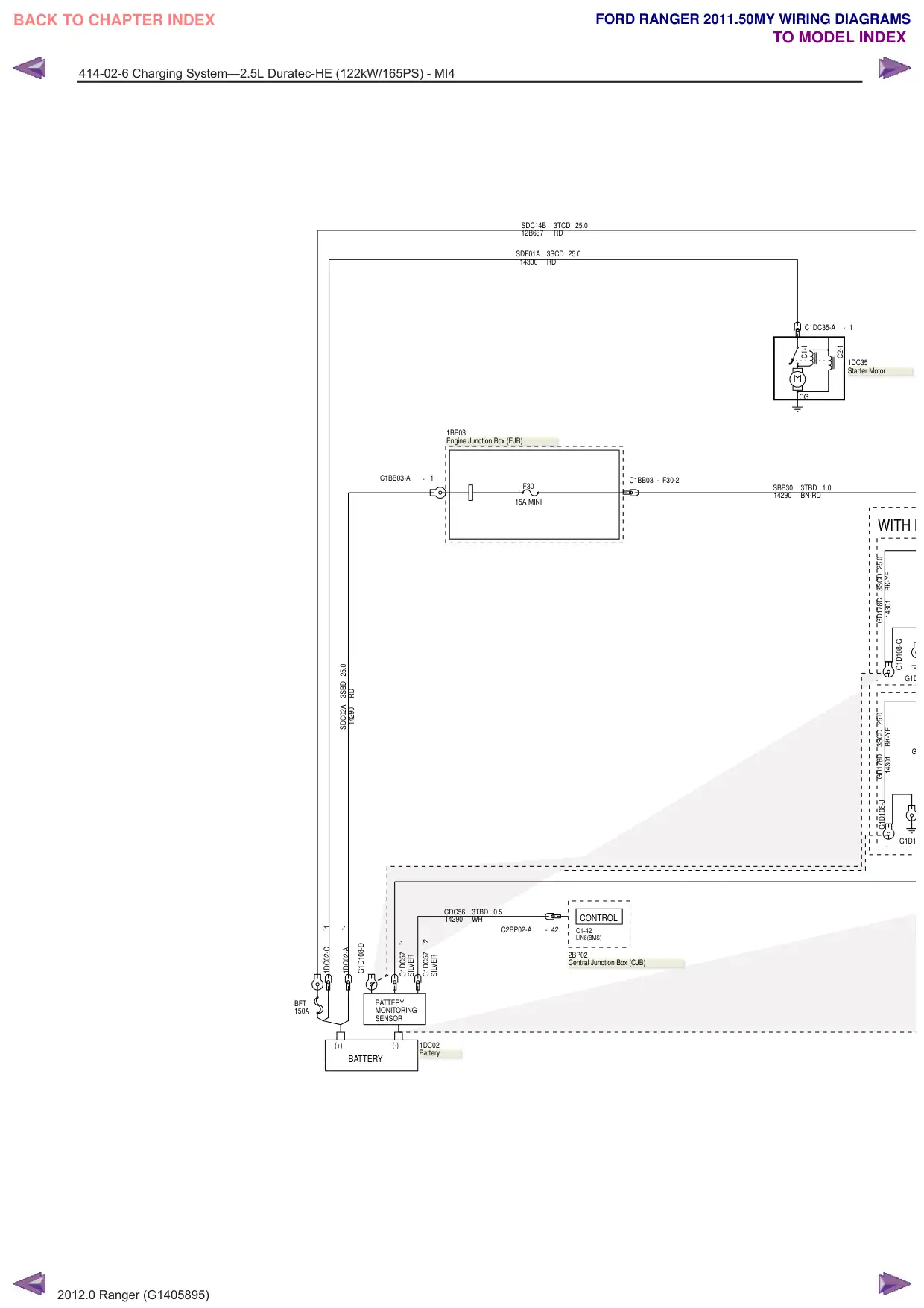 Página 214 do Diagramas Elétricos: Sistema de carga—2.5L Duratec-HE (122kW/165PS) - MI4