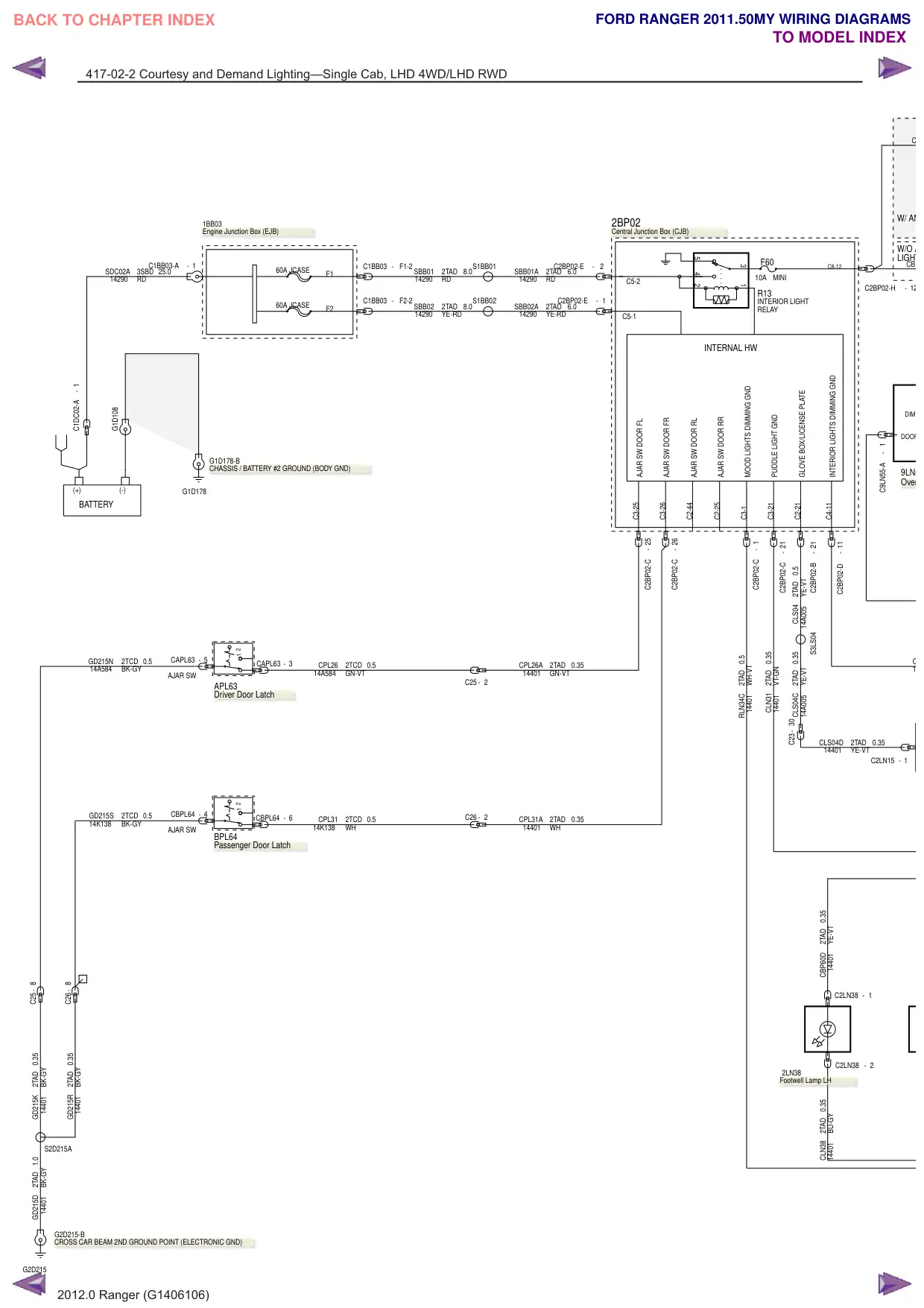 Página 311 do Diagramas Elétricos: Iluminação de cortesia e sob demanda—Cabine simples, LHD 4WD/LHD RWD