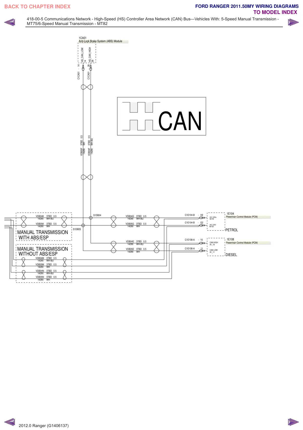 Página 336 do Diagramas Elétricos: Rede de comunicação - Barramento CAN (Controller Area Network) de alta velocidade (HS)—Veículos com: transmissão manual de 5 marchas -