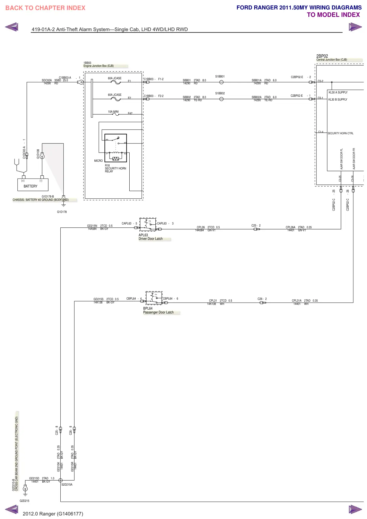Página 357 do Diagramas Elétricos: Sistema de alarme antifurto—Cabine simples, LHD 4WD/LHD RWD