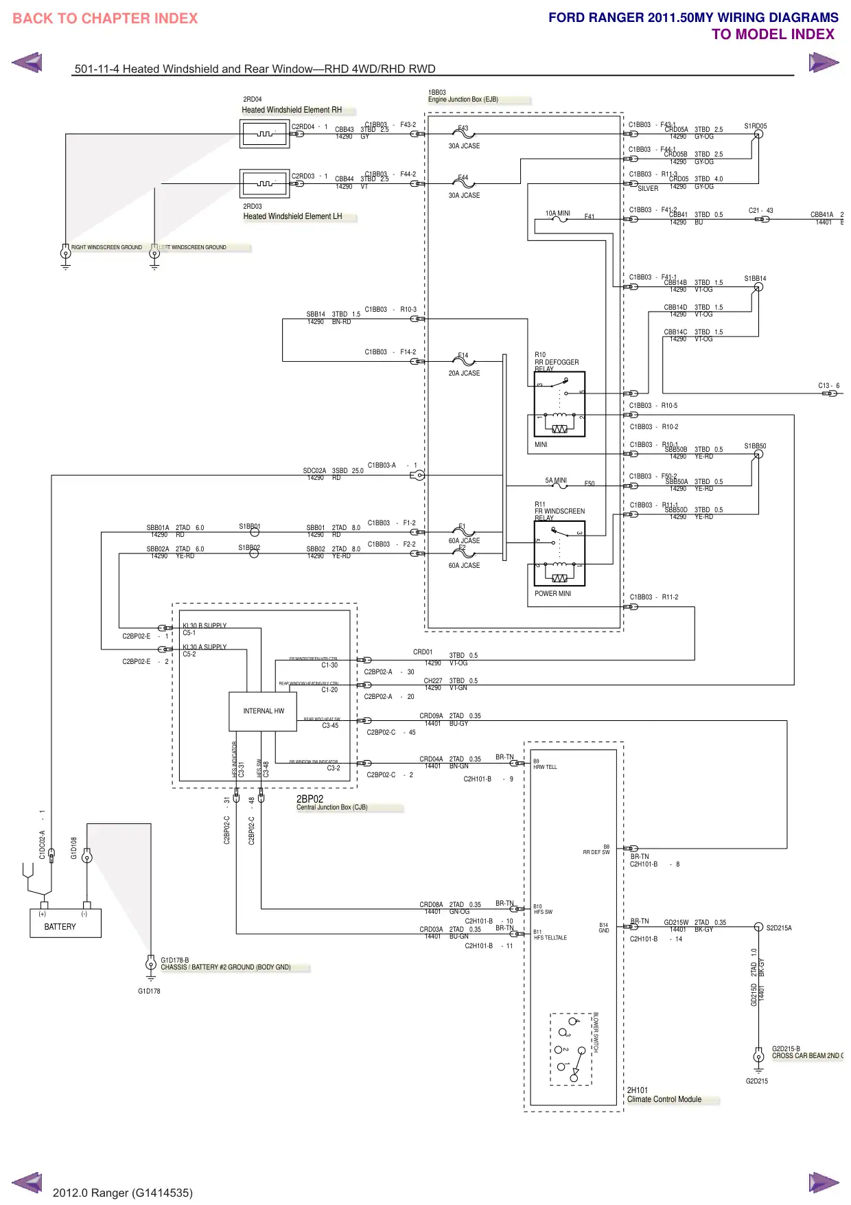 Página 400 do Diagramas Elétricos: Para-brisa e vidro traseiro aquecidos—RHD 4WD/RHD RWD