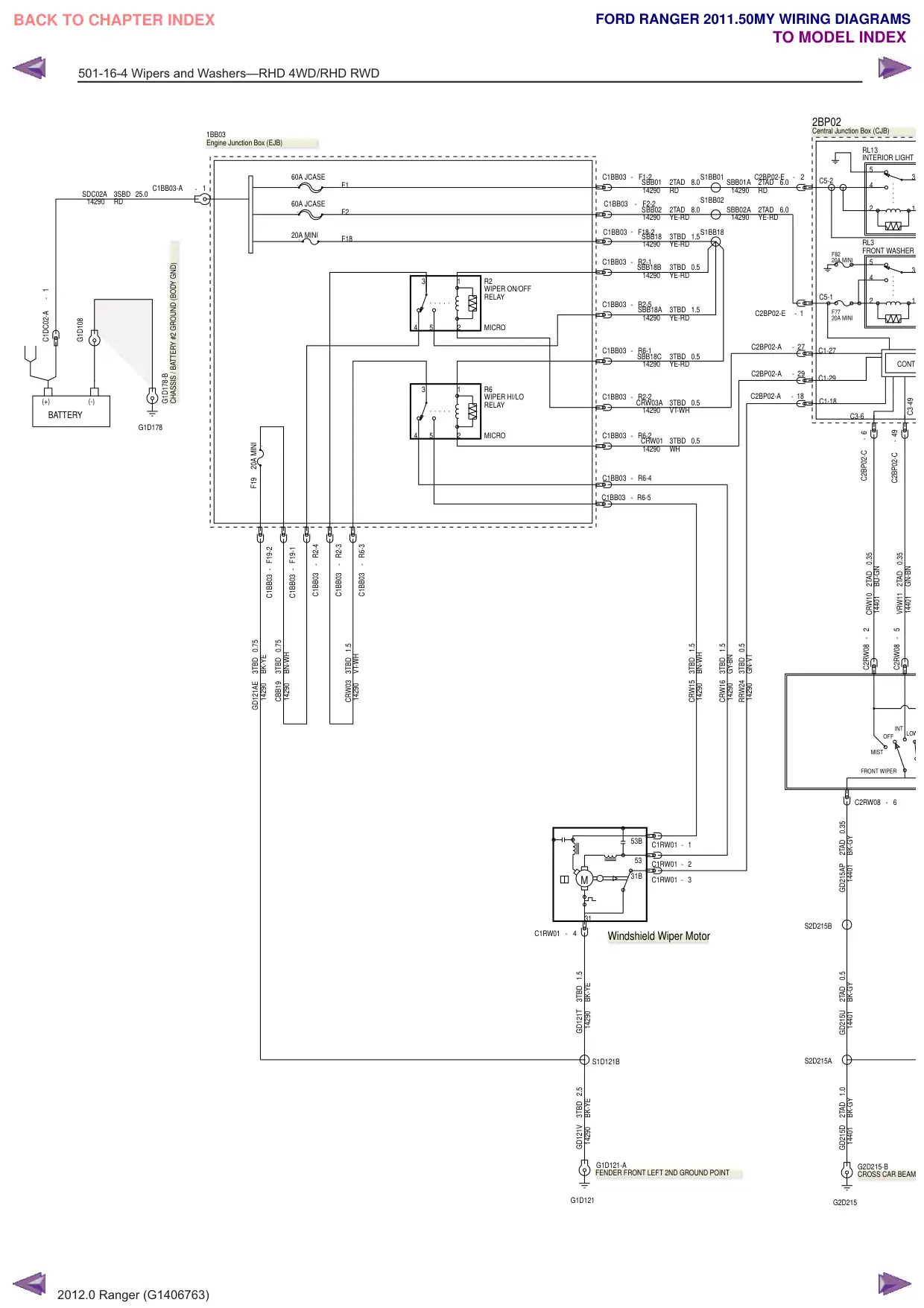 Página 428 do Diagramas Elétricos: Limpadores e lavadores—RHD 4WD/RHD RWD
