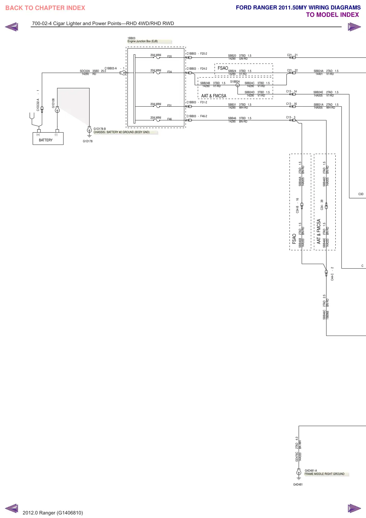 Página 554 do Diagramas Elétricos: Acendedor de cigarros e tomadas de força—RHD 4WD/RHD RWD