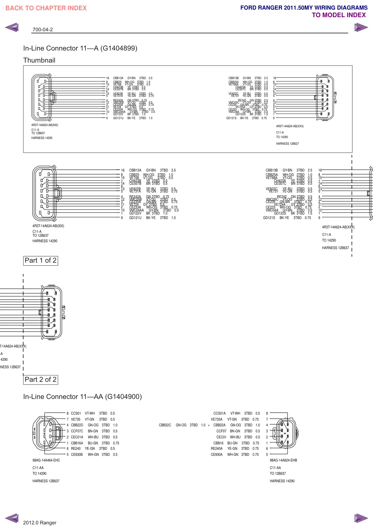 Página 578 do Diagramas Elétricos: Conector em linha 11—A (G1404899)