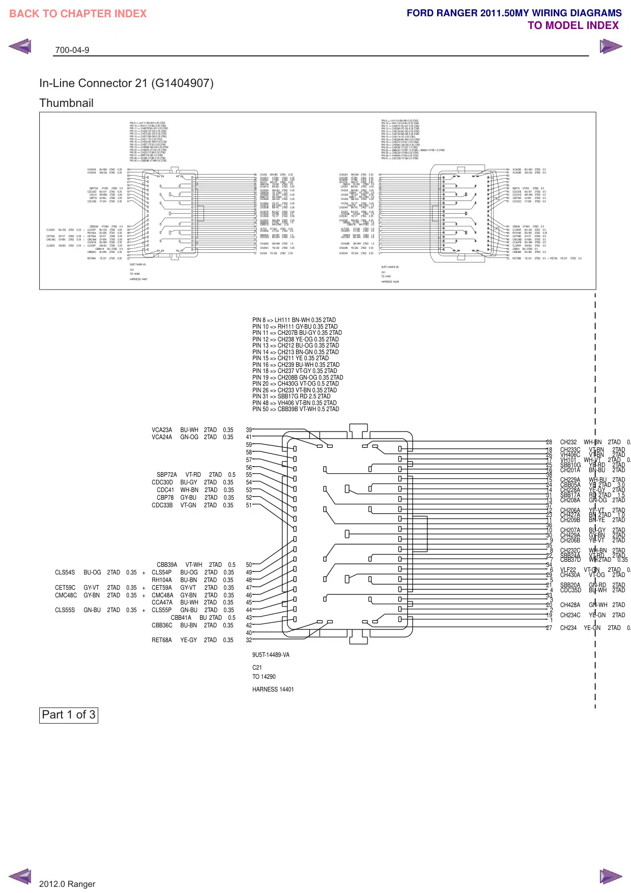 Página 585 do Diagramas Elétricos: Conector em linha 21 (G1404907)