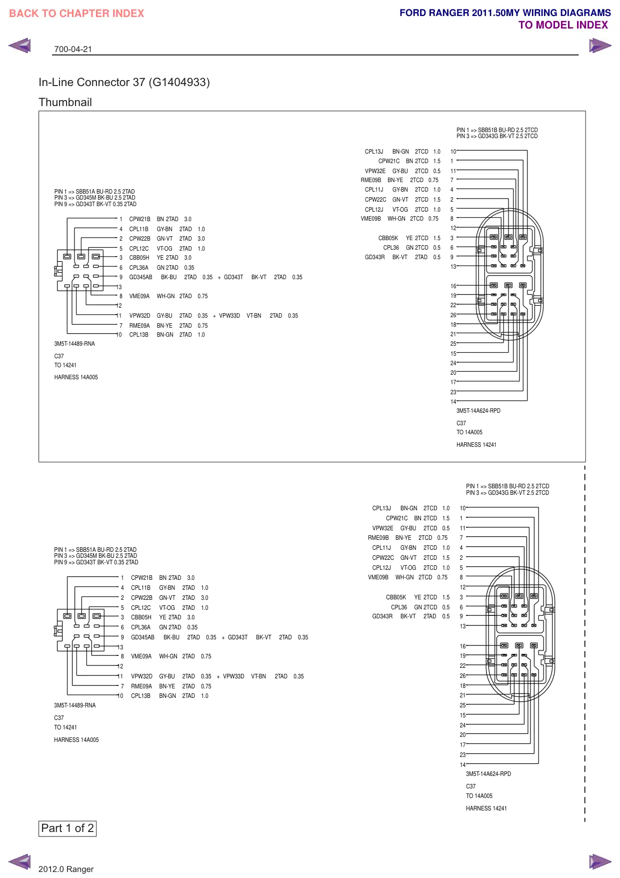 Página 599 do Diagramas Elétricos: Conector em linha 37 (G1404933)