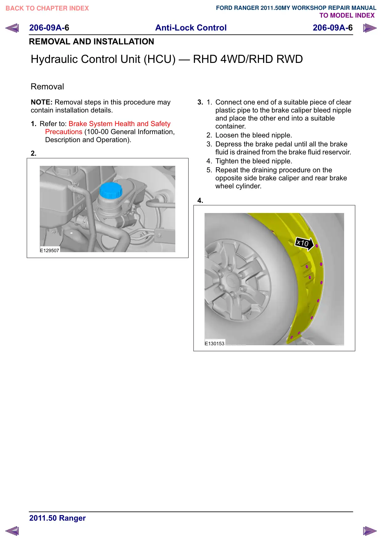 Página 208 do Manual de Oficina: Unidade de controle hidráulico (HCU) – RHD 4WD/RHD RWD