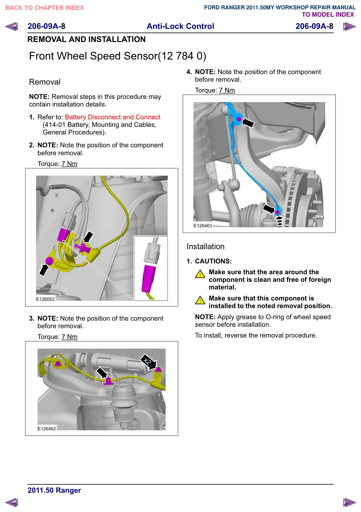 Página 210 do Manual de Oficina: Sensor de velocidade da roda dianteira