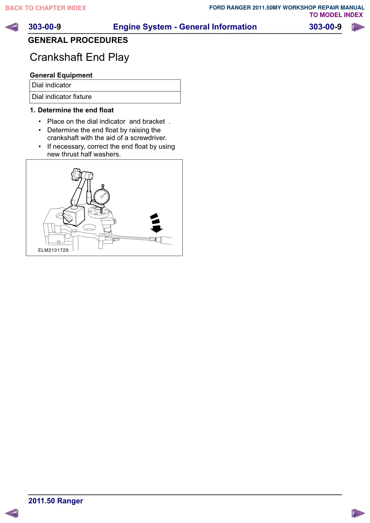 Página 270 do Manual de Oficina: Folga axial do virabrequim
