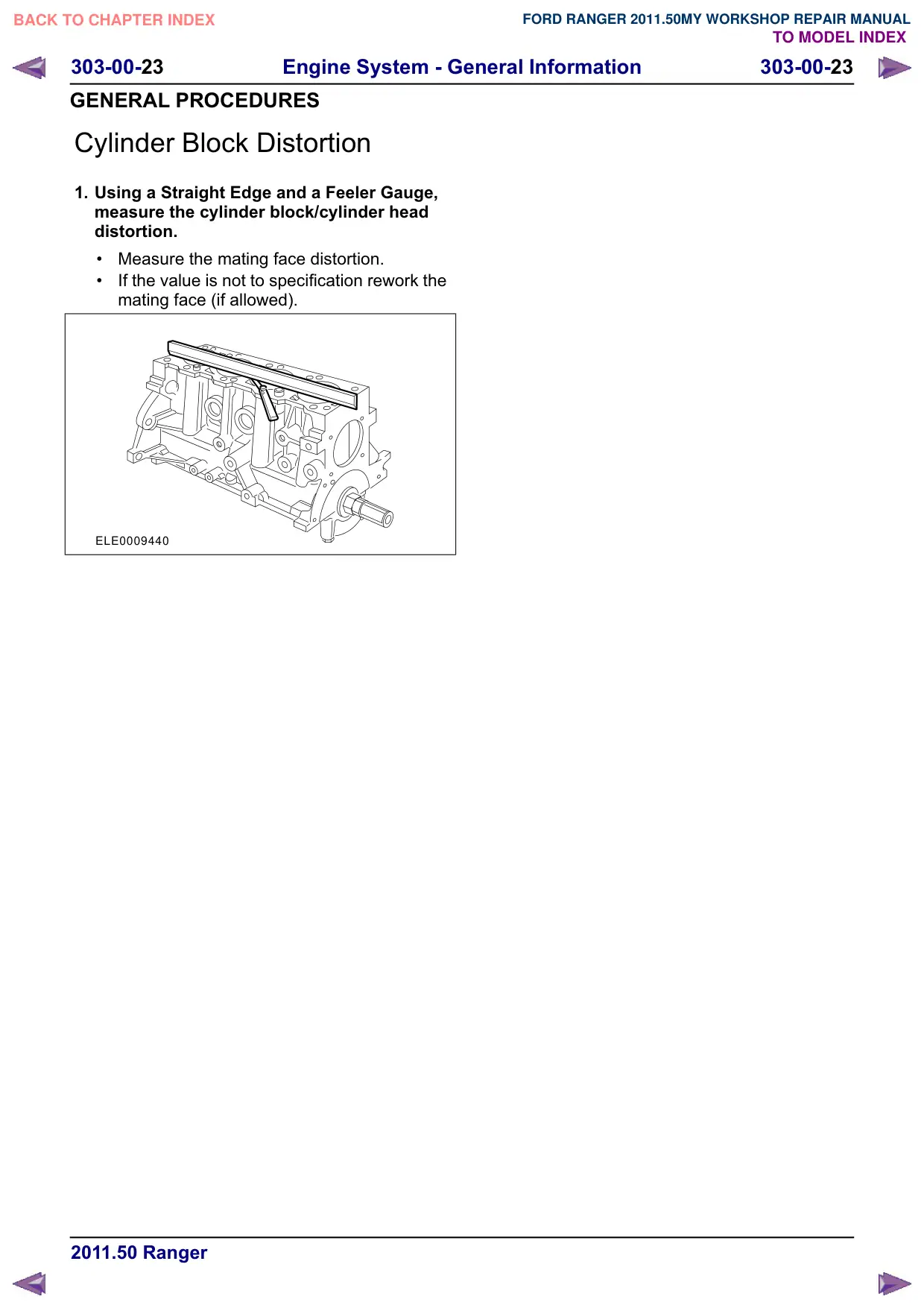 Página 284 do Manual de Oficina: Empenamento do bloco do motor