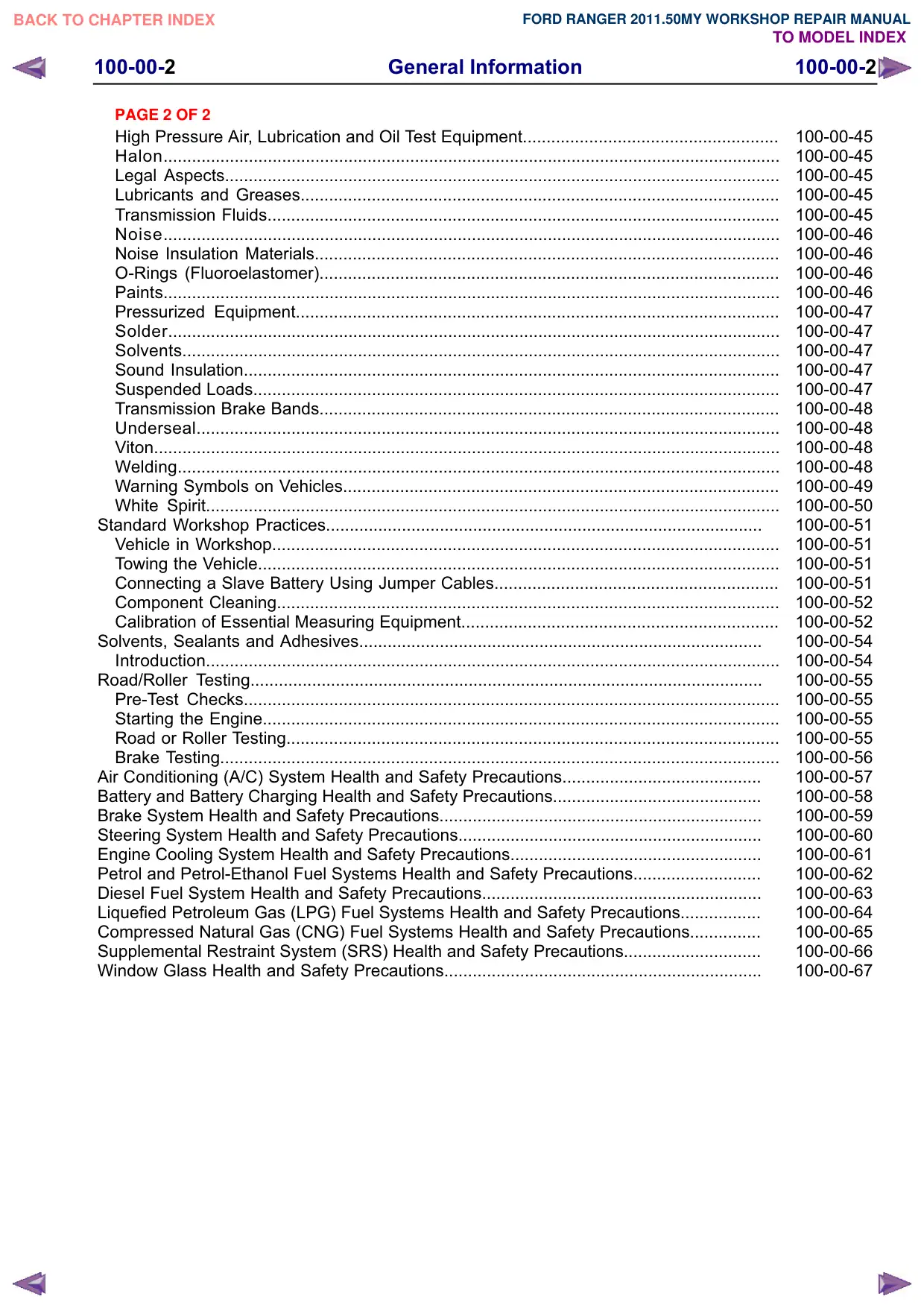 Página 7 do Manual de Oficina: Índice da seção